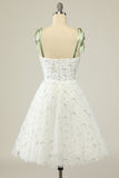 Stylish Spaghetti Straps White Short Formal Dress with Embroidery