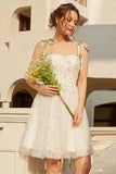 Stylish Spaghetti Straps White Short Formal Dress with Embroidery