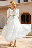 Print Tulle Midi Wedding Dress