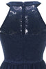Load image into Gallery viewer, A Line Halter Neck Navy Lace Dress