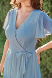 Blue Chiffon Wrap Cocktail Dress