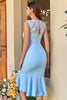 Load image into Gallery viewer, Blue Lace Bodycon Wedding Guest Dress