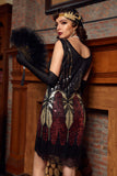 Black & Red Short Sequins 1920s Flapper Dress