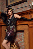 Black & Red Short Sequins 1920s Flapper Dress