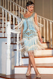 Blue Apricot Gatsby 1920s Dress with Sequins and Fringes