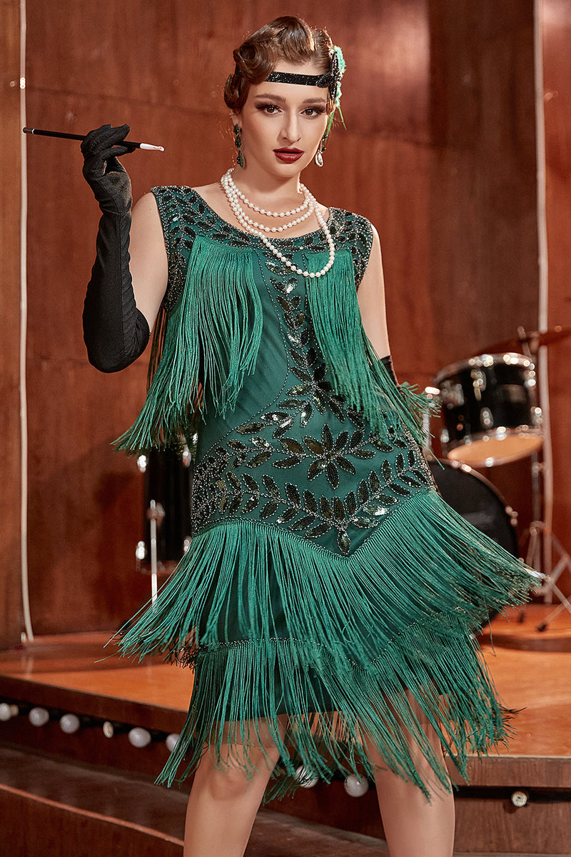 ZAPAKA Women Plus Size 1920s Gatsby Dress Apricot Sequin Fringes