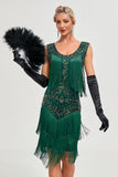 Black Gatsby 1920s Flapper Dress with Sequins and Fringes