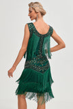 Black Gatsby 1920s Flapper Dress with Sequins and Fringes