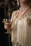 Champagne Gatsby 1920s Flapper Dress with Sequins and Fringes