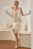 Blue Apricot Gatsby 1920s Dress with Sequins and Fringes