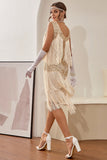 Plus Size Champagne Gatsby 1920s Flapper Dress with Sequins and Fringes