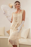 Plus Size Champagne Gatsby 1920s Flapper Dress with Sequins and Fringes