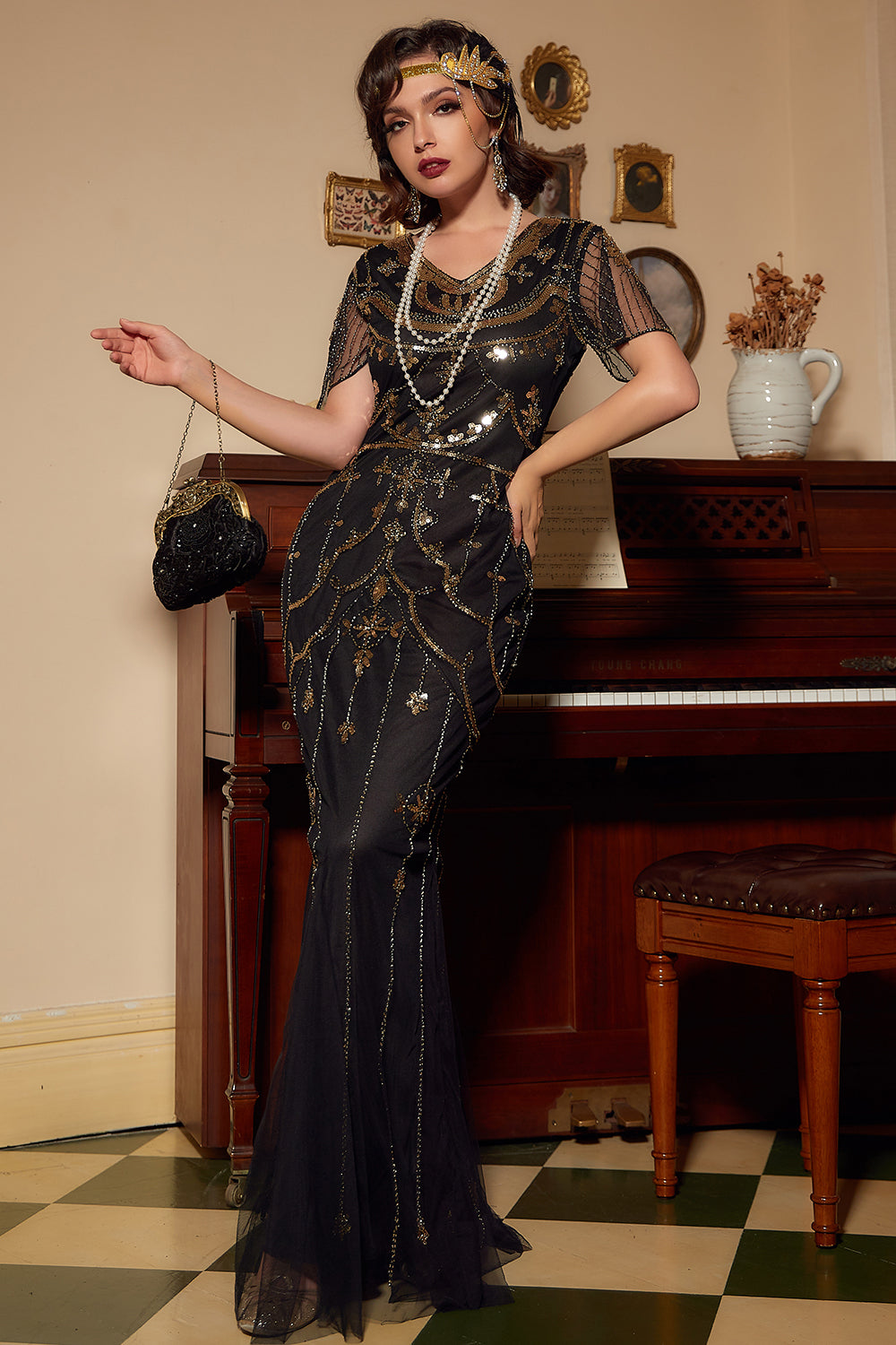 Black Long Sequins Mermaid 1920s Gatsby Dress