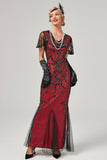 Red Long Sequins Mermaid 1920s Gatsby Dress