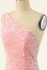 Load image into Gallery viewer, Pink One Shoulder Sequins Tight Cocktail Dress