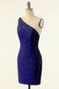 Load image into Gallery viewer, Royal Blue One Shoulder Sequins Tight Short Formal Dress