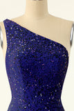 Royal Blue One Shoulder Sequins Tight Short Formal Dress