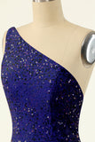 Royal Blue One Shoulder Sequins Tight Short Formal Dress