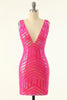Load image into Gallery viewer, Fuchsia Sequins V-Neck Tight Cocktail Dress