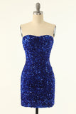 Royal Blue Sweetheart Sequins Tight Cocktail Dress