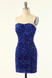 Royal Blue Sweetheart Sequins Tight Cocktail Dress