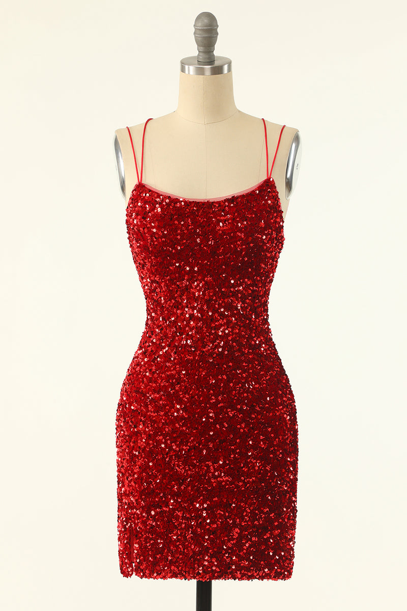 Load image into Gallery viewer, Red Sequins Tight Short Cocktail Dress
