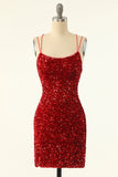 Red Sequins Tight Short Cocktail Dress