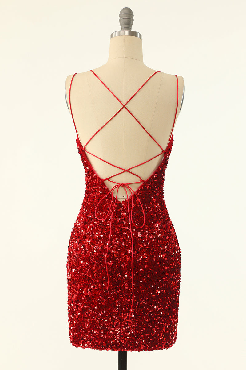 Load image into Gallery viewer, Red Sequins Tight Short Cocktail Dress