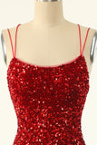 Red Sequins Tight Short Cocktail Dress