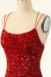 Red Sequins Tight Short Cocktail Dress