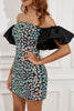 Load image into Gallery viewer, Blue Off the Shoulder Sequins Short Formal Dress with Puff Sleeves
