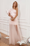 Blush One Shoulder Detachable Formal Dress