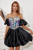 Black Sweetheart Short Formal Dress With Detachable Sleeves