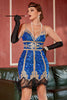 Load image into Gallery viewer, Royal Blue Sequin Short Gatsby 1920s Dress with Fringes