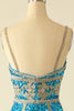 Load image into Gallery viewer, Lake Blue Sequin Short Formal Dress with Fringes