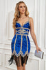 Load image into Gallery viewer, Royal Blue Sequined Short Formal Dress With Fringes
