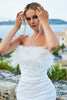 Load image into Gallery viewer, Sheath Strapless White Short Formal Dress with Feathers