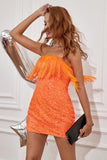 Sheath Strapless Orange Sequins Short Formal Dress with Tassel