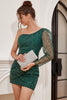 Load image into Gallery viewer, One Shoulder Beaded Green Short Formal Dress