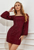 Load image into Gallery viewer, Burgundy Tight Sequins Short Formal Dress with Sleeves