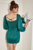 Load image into Gallery viewer, Green Sequin Short Formal Dress with Long Sleeves