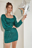 Load image into Gallery viewer, Green Sequin Short Formal Dress with Long Sleeves