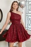 One Shoulder Sequin A-Line Short Formal Dress