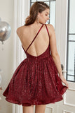 One Shoulder Sequin A-Line Short Formal Dress