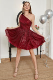 One Shoulder Sequin A-Line Short Formal Dress