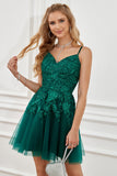 Dark Green Lace-Up A-Line Short Formal Dress