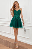 Dark Green Lace-Up A-Line Short Formal Dress