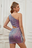 Load image into Gallery viewer, Purple Cut Out One Shoulder Sequins Tight Short Formal Dress