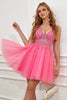 Load image into Gallery viewer, Fuchsia Spaghetti Straps A-Line Backless Short Formal Dress