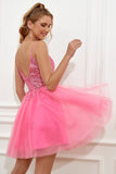 Fuchsia Spaghetti Straps A-Line Backless Short Formal Dress